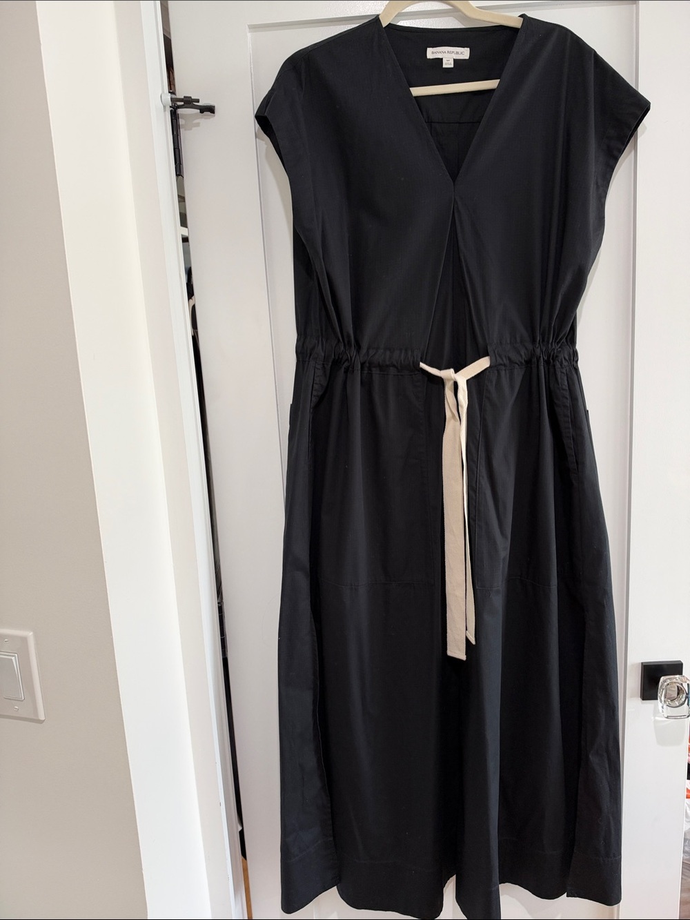 Banana Republic Black Maxi Dress with Cream Drawstring
